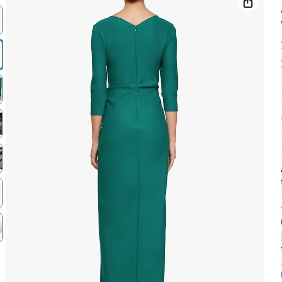 Alex Evenings Women's Slimming Emerald Green Teal ¾ Sleeve Side-Ruched Dress 14 - Picture 2 of 12